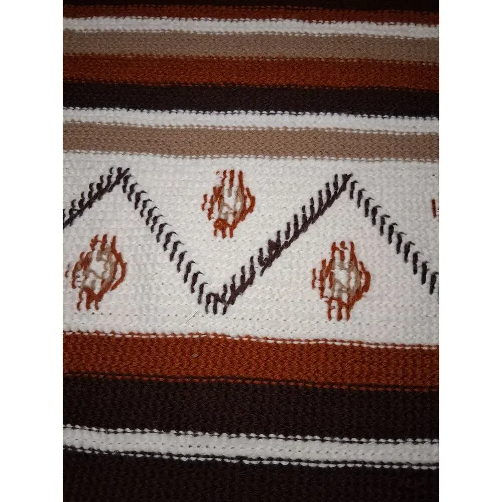 Vintage Crocheted Blanket Aztec Southwestern Grannycore 82x58